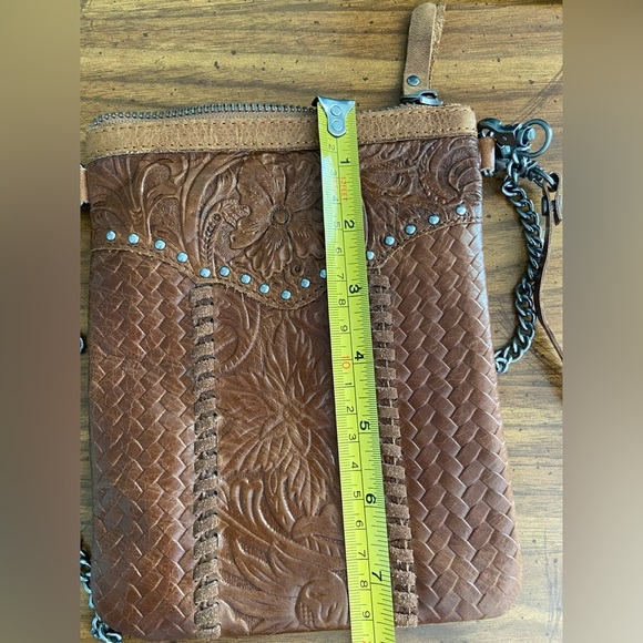 Montana West Country Gal Tooled Leather Pouch Bag Purse Brown - Picture 8 of 9